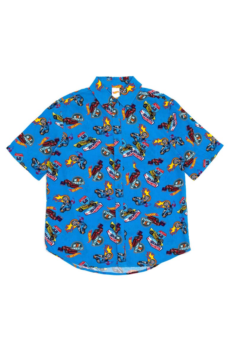 Hot Wheels Short Sleeve Button Down Shirt, Alternate, color, Blue