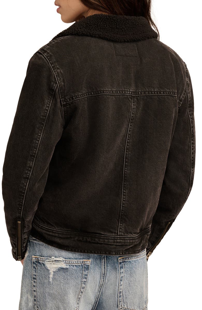 Lucky Brand Faux Shearling Lined Denim Moto Jacket, Alternate, color, 