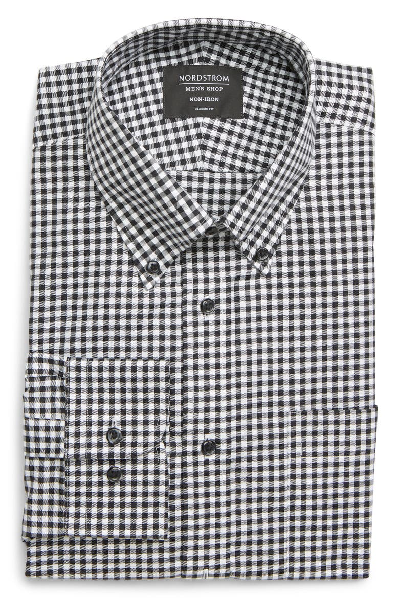 Men's Shop Classic Fit Non-Iron Gingham Dress Shirt, Main, color, BLACK