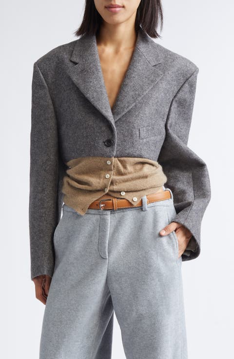 Billy Mixed Media Crop Wool Blazer