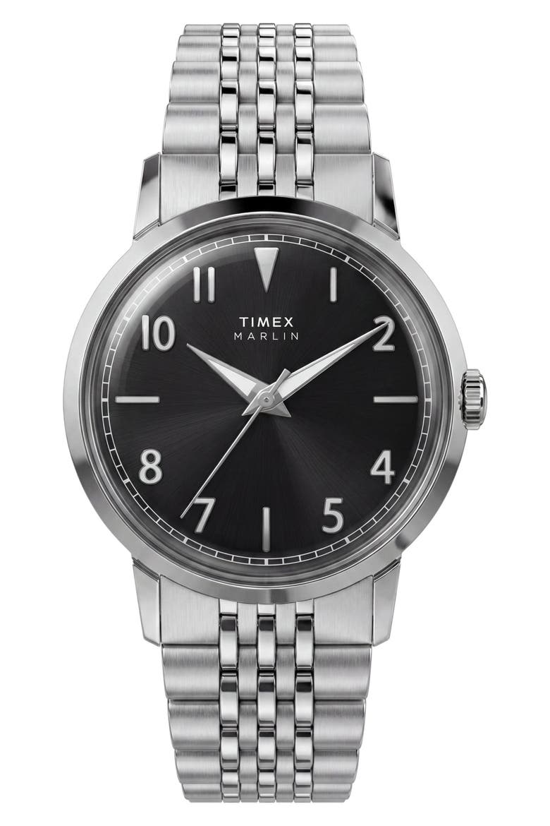 Marlin Stainless Steel Bracelet Watch, 34mm, Main, color, BLACK/ SILVER