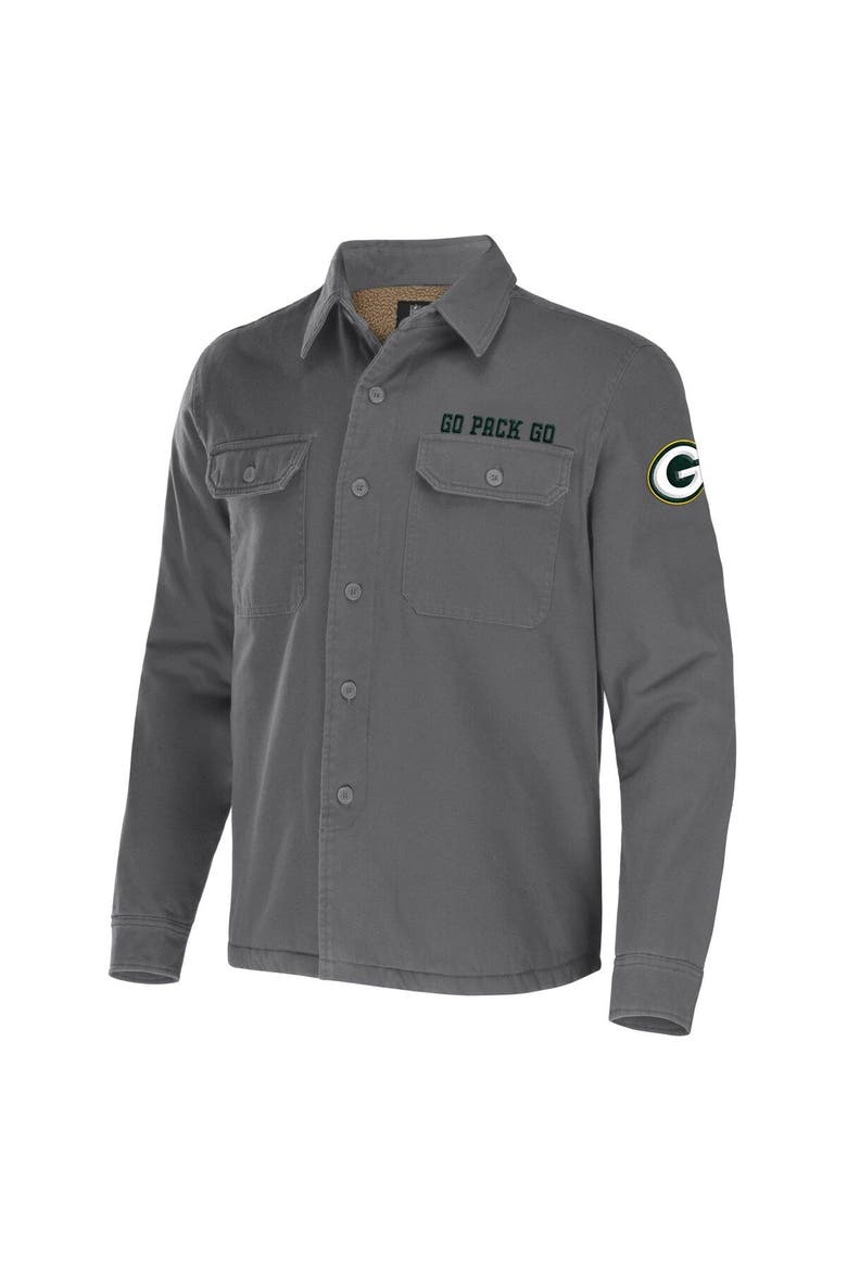 Men's NFL x Darius Rucker Collection by Fanatics Gray Green Bay Packers Canvas Button-Up Shirt Jacket, Alternate, color, Gray