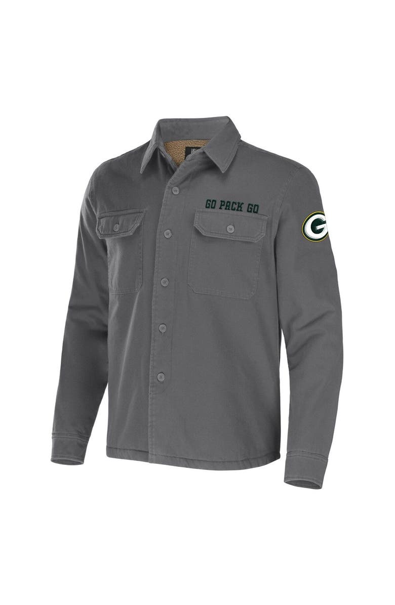 NFL X DARIUS RUCKER Men's NFL x Darius Rucker Collection by Fanatics Gray Green Bay Packers Canvas Button-Up Shirt Jacket, Alternate, color, Gray