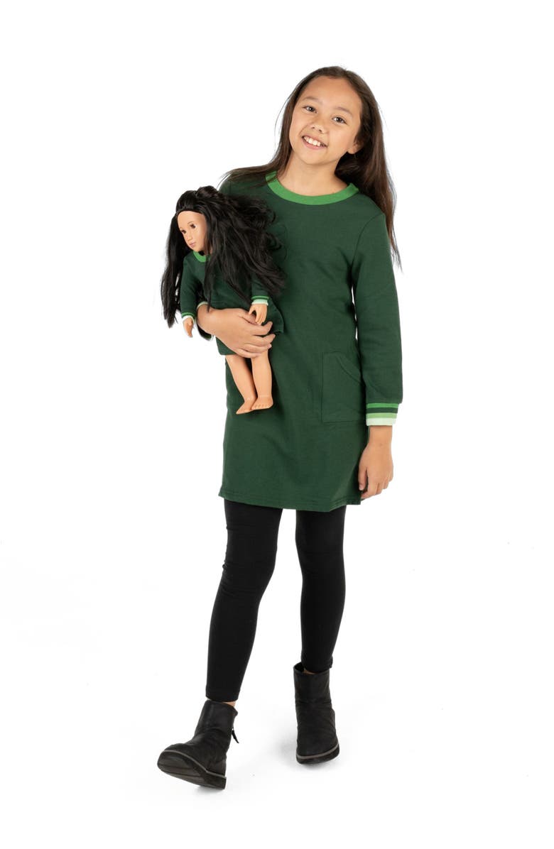 Leveret Girls Sweatshirt Dress with Matching Doll Dress, Alternate, color, Green