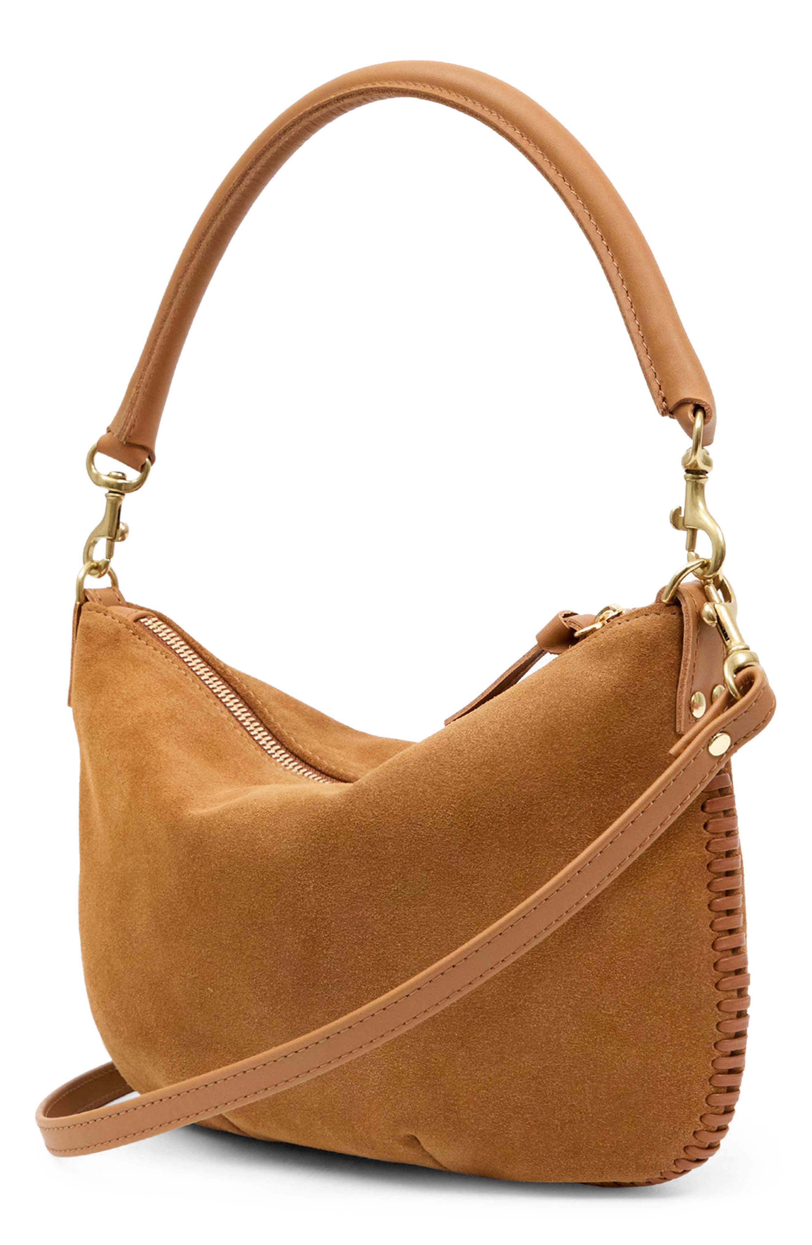 Petit Moyen Suede Messenger Bag, Alternate, color, CARAMEL