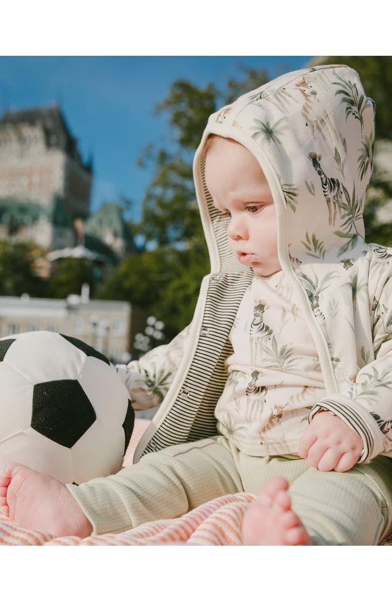Deux par Deux Organic Cotton Jersey Reversible Hooded Zebra Print Jacket, Alternate, color, Beige Zebra Print
