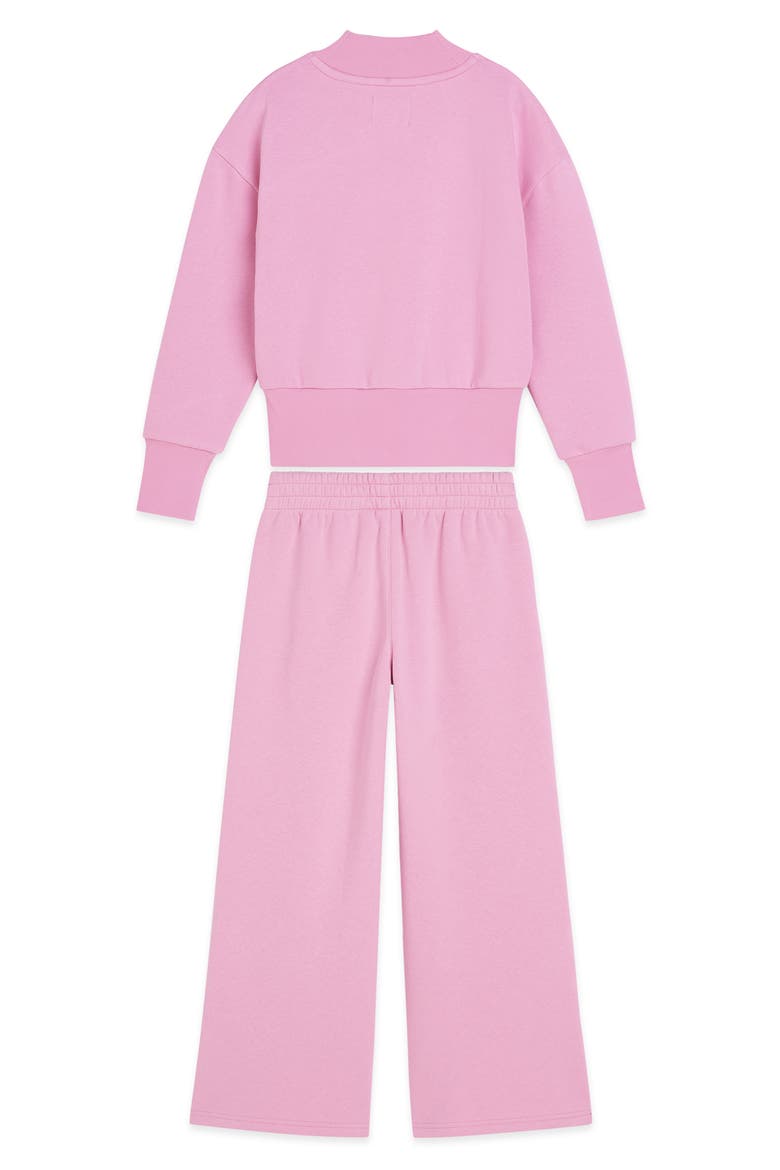 Kids' Butterfly Embroidered Fleece Sweatshirt & Wide Leg Sweatpants Set, Alternate, color, PASTEL LAVENDER
