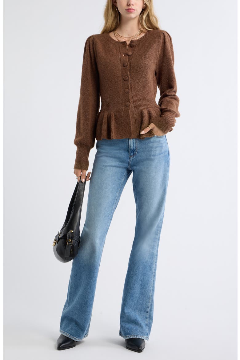 Peplum Cardigan, Alternate, color, BROWN MUSTANG