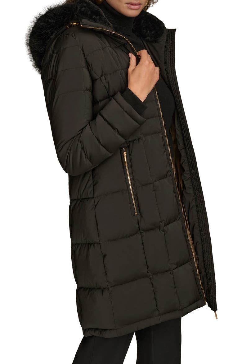 Water Resistant Puffer Coat with Faux Fur Trim, Alternate, color, BLACK