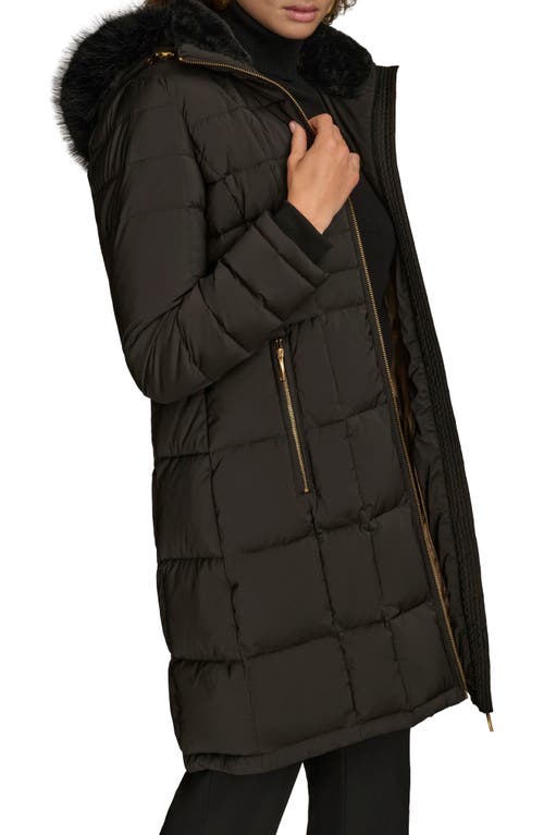 Donna Karan New York Water Resistant Puffer Coat With Faux Fur Trim In Green