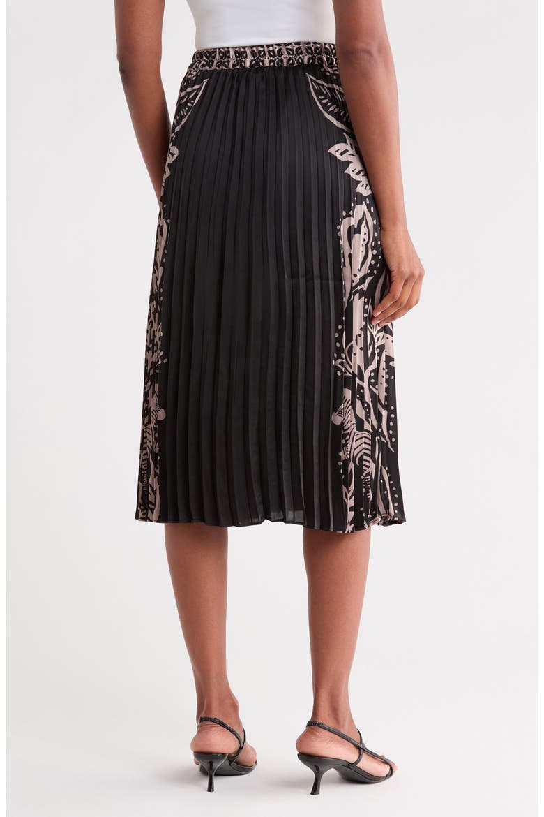 Printed Pleated Midi Skirt, Alternate, color, BLACK/ TAUPE FLORAL BORDER