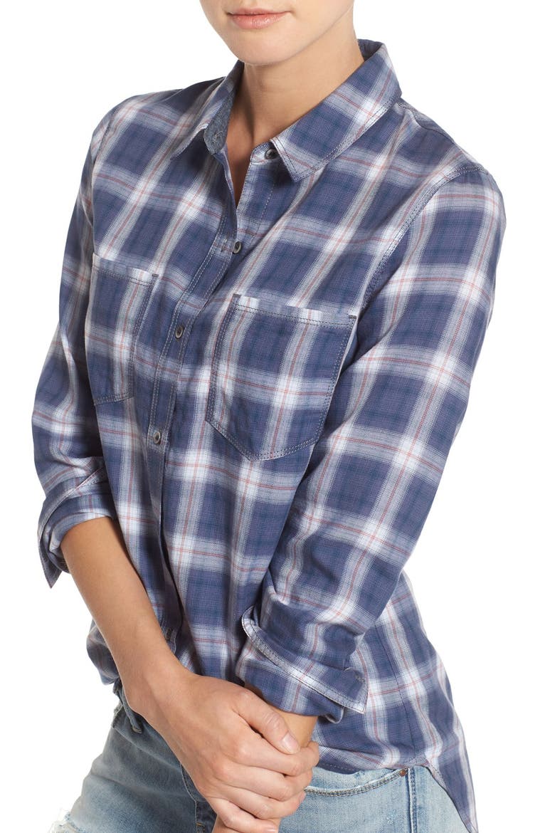Treasure&Bond Plaid Cotton Shirt, Alternate, color, BLUE SHADOW QUATRO FADE PLAID