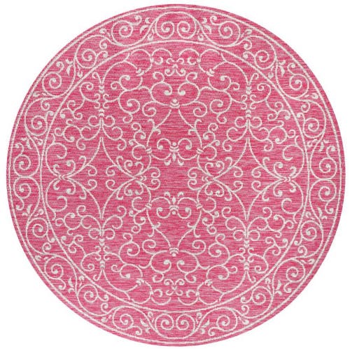Jonathan Y Charleston Vintage Filigree Textured Weave Indoor/outdoor Round Area Rug In Fuchsia/light Gray
