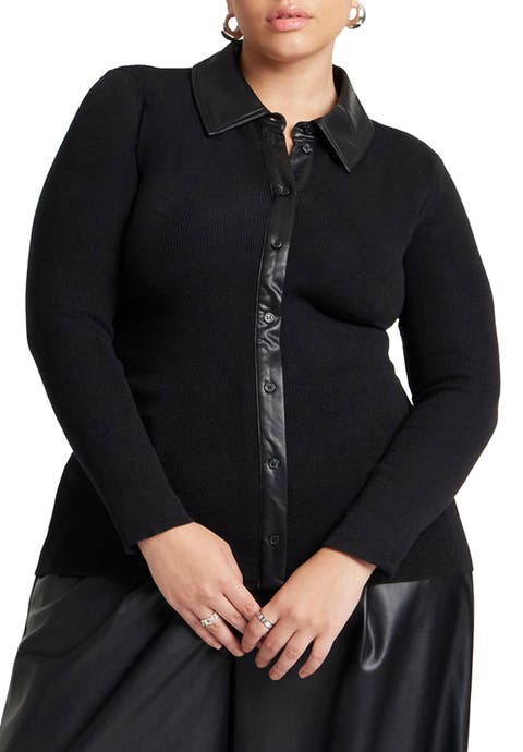 Faux Leather Detail Sweater (Plus Available)