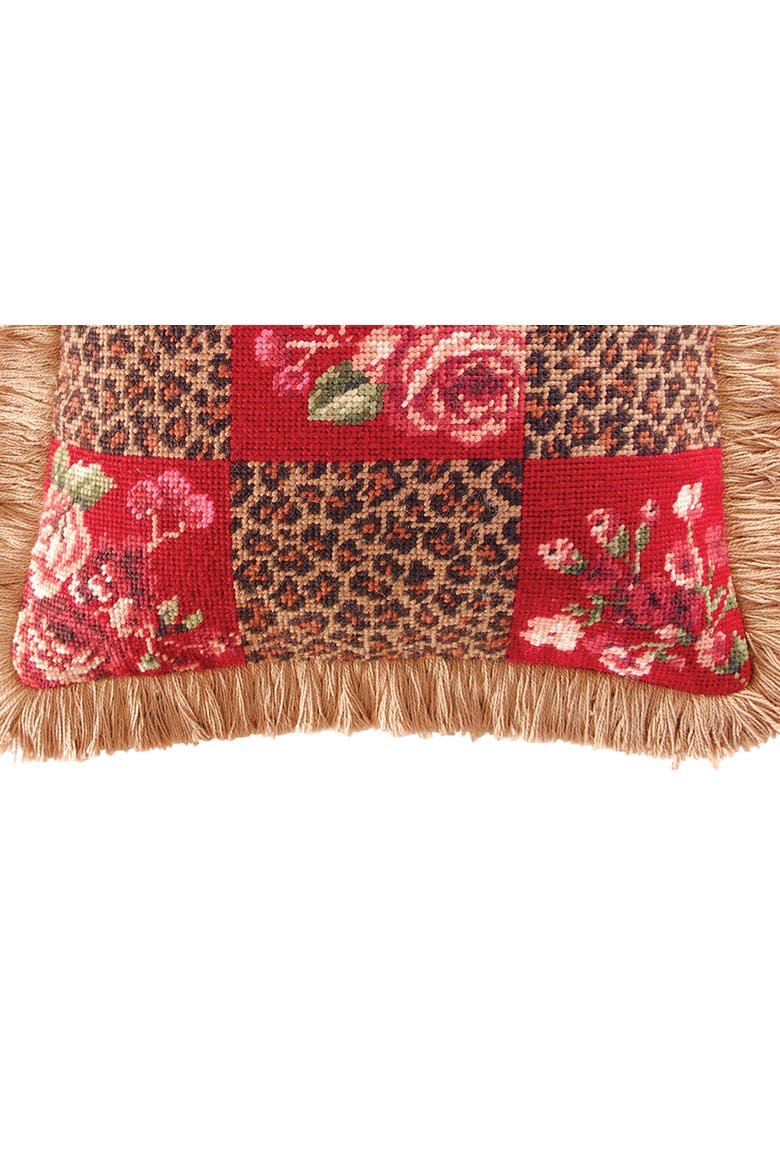 Savannah Check Needlepoint Accent Pillow 14" x 14", Alternate, color, Red