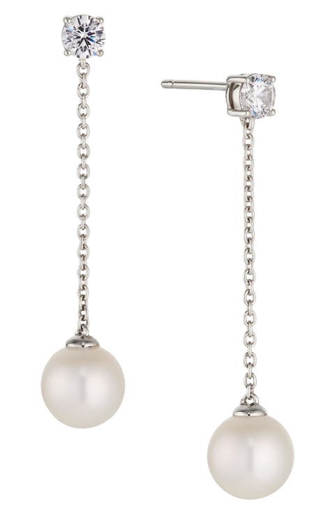 Pearl & Cubic Zirconia Linear Drop Earrings
