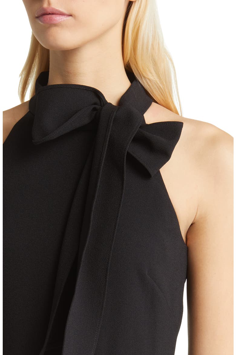 Bow Neck Stretch Crepe Jumpsuit, Alternate, color, BLACK