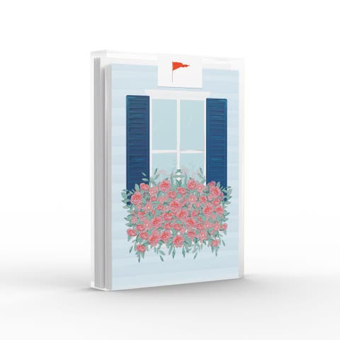 Window Pink Flowers Greeting Card Pack Set