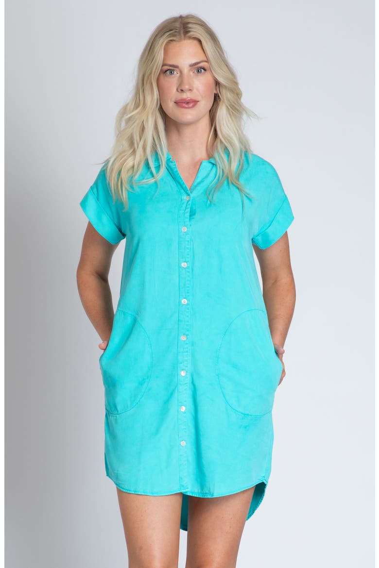Short Sleeve Shirtdress, Alternate, color, TURQUOISE
