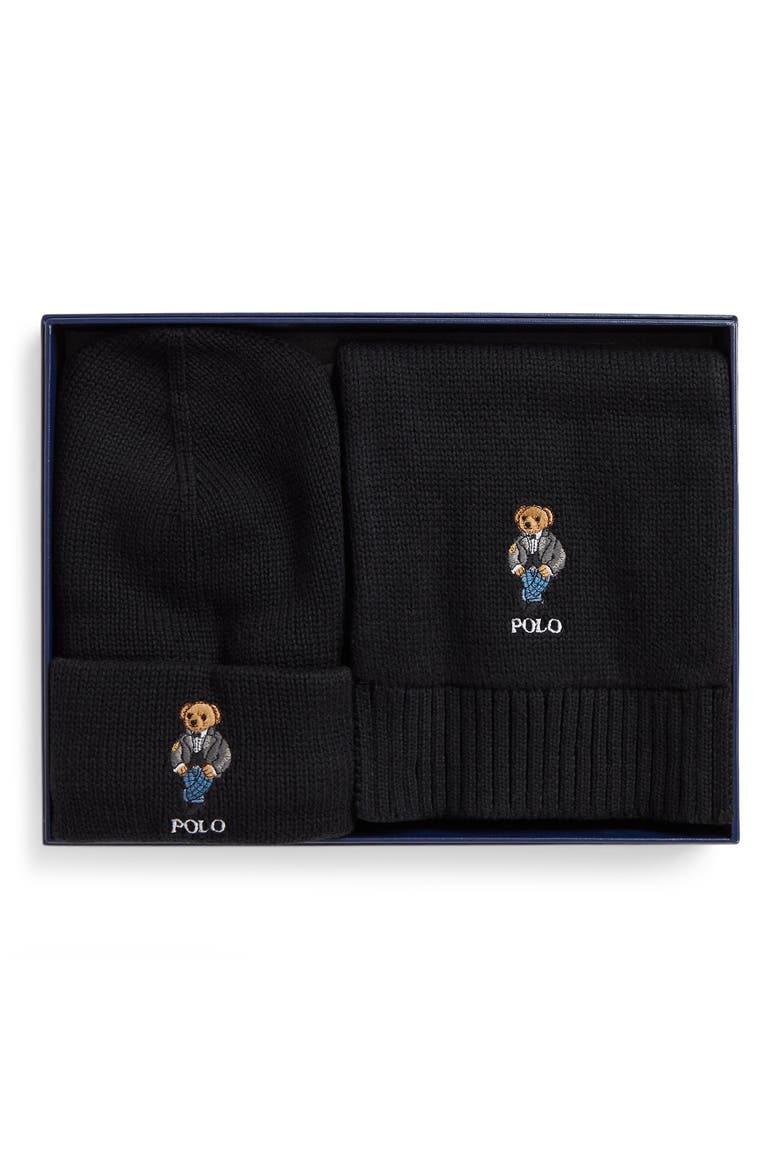 Kids' Polo Bear Hat & Scarf Set, Alternate, color, POLO BLACK