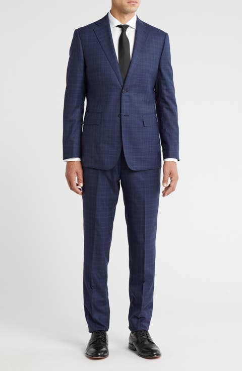Plaid Trim Fit Notch Lapel Wool Blend Two-Piece Suit