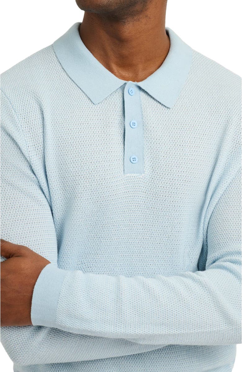 Onia Cotton Textured Knit Long Sleeve Polo, Alternate, color, Pale Blue