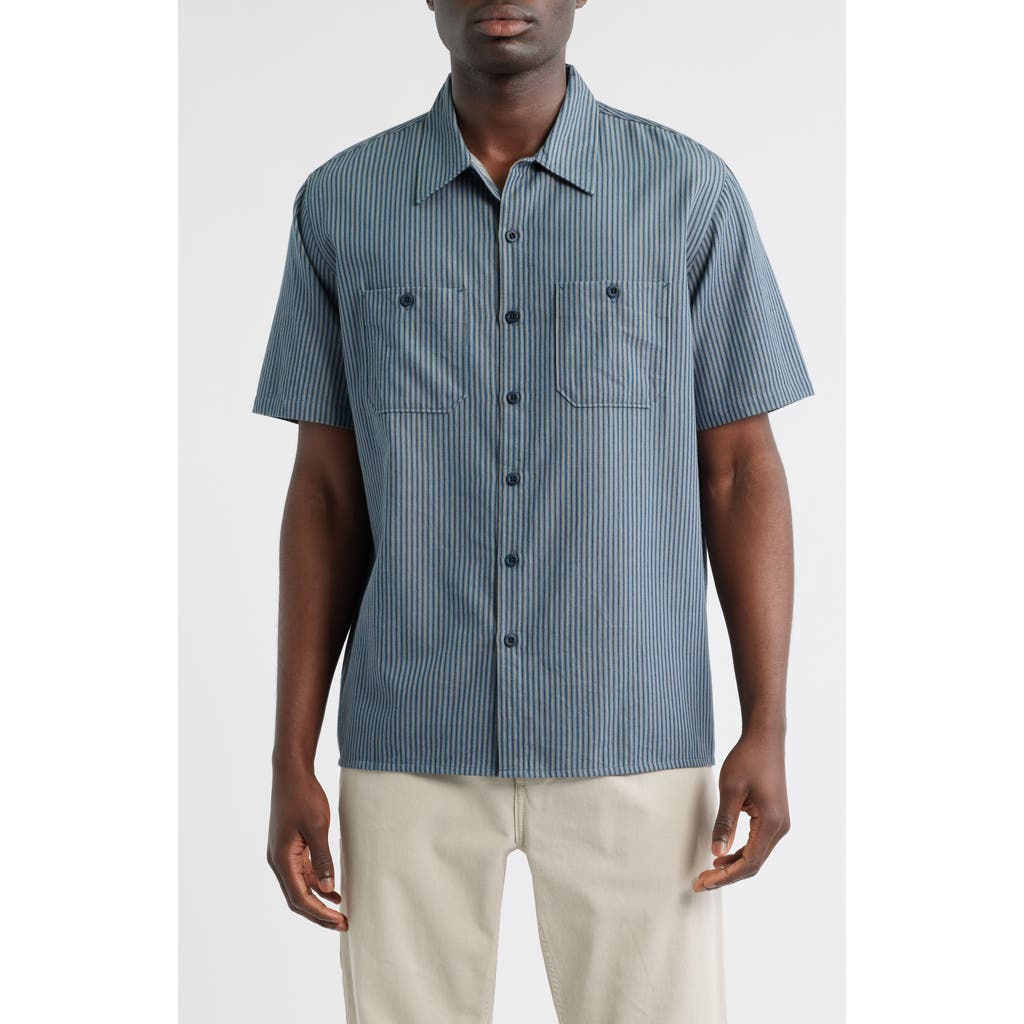 Roark Burnt Stripe Short Sleeve Organic Cotton Button-up Shirt In Blue
