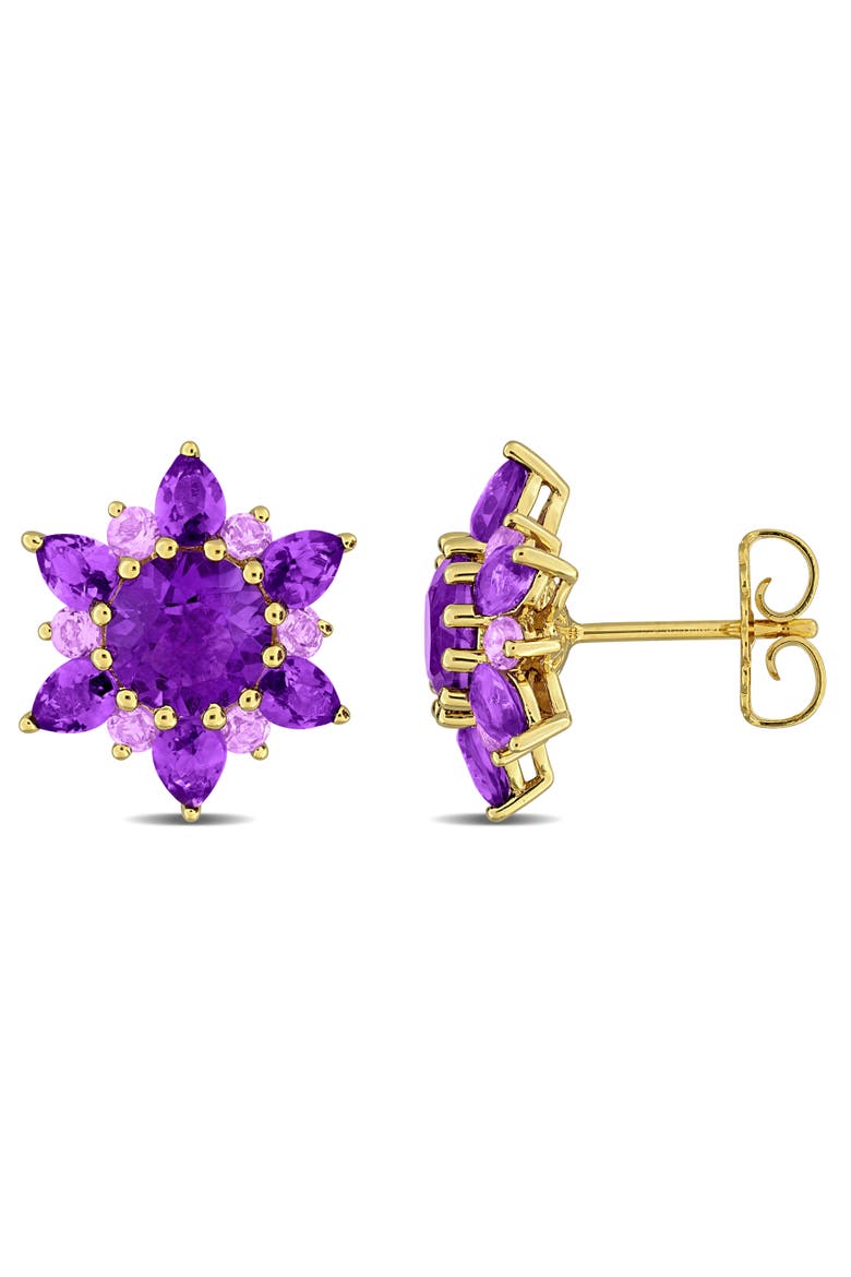 Gemstone Floral Halo Stud Earrings, Main, color, Amethyst/Plated-Silver