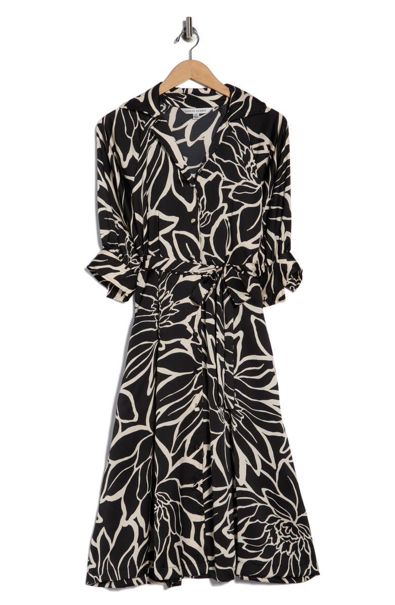 SANDRA DARREN Floral Midi Shirtdress, Alternate, color, Black/ White