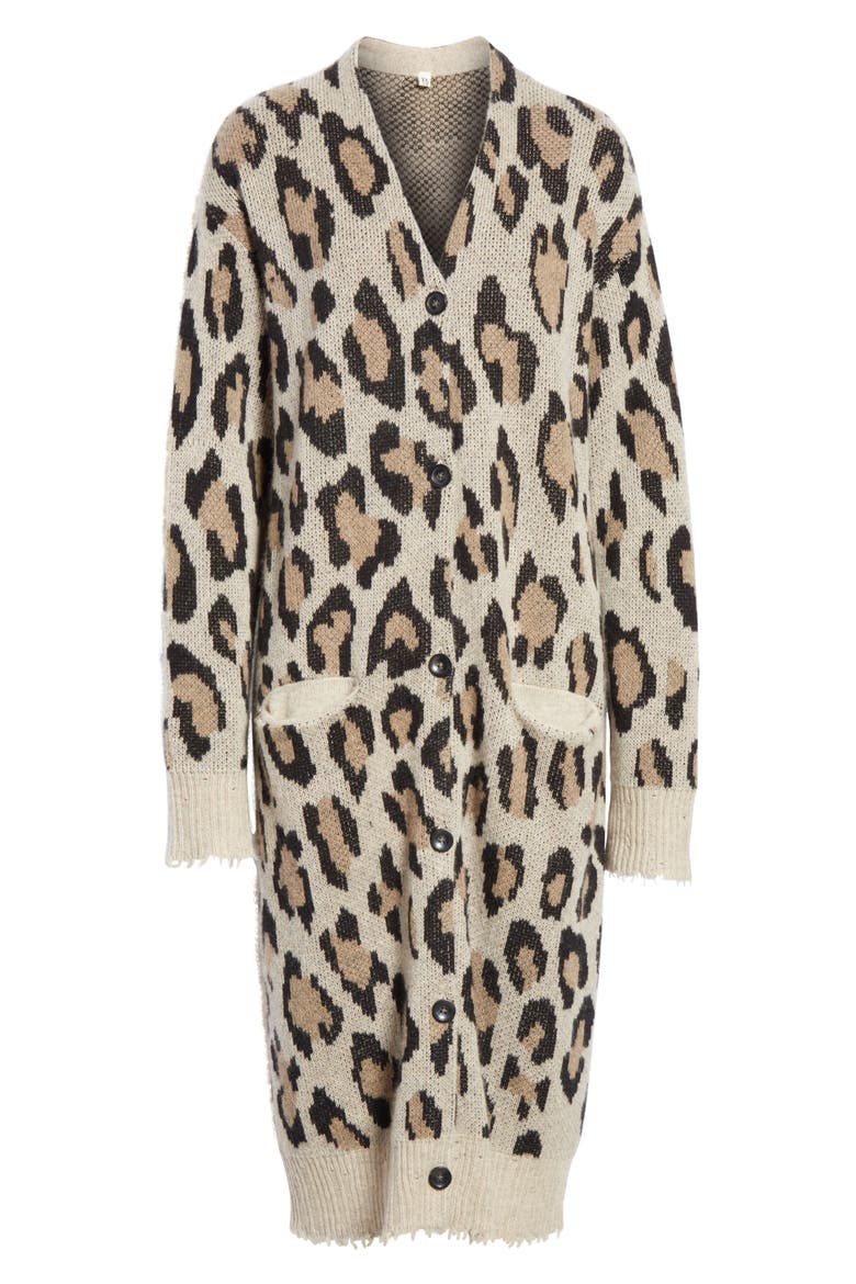 Long Leopard Cashmere Cardigan, Alternate, color, LEOPARD