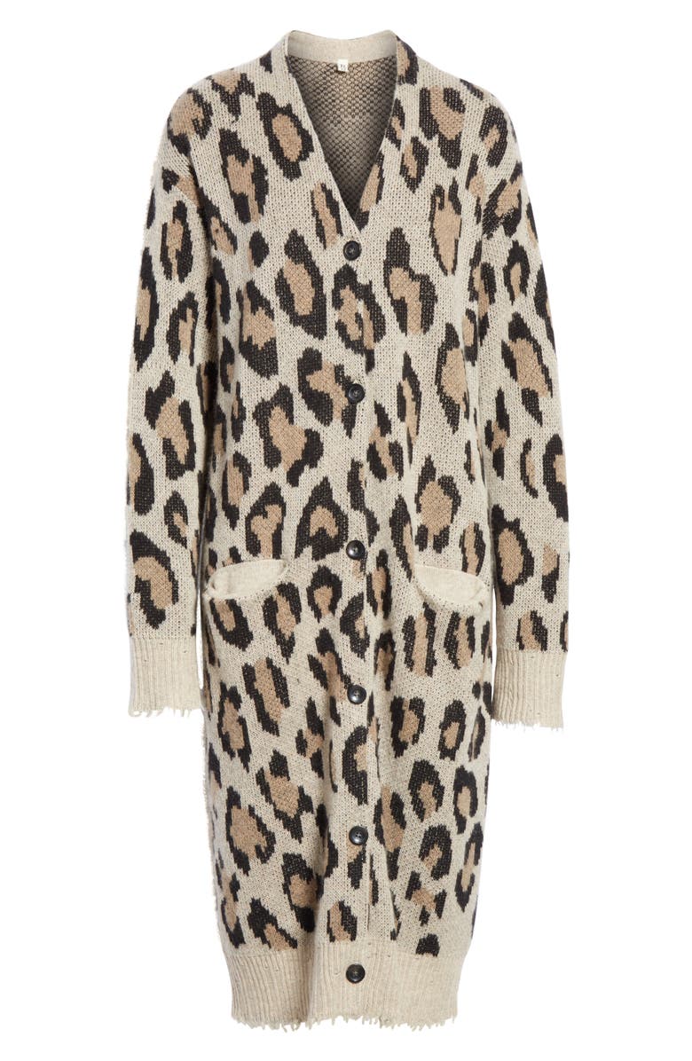 R13 Long Leopard Cashmere Cardigan, Alternate, color,