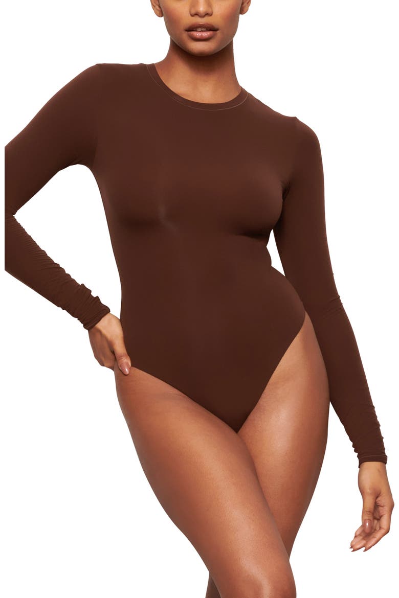 Fits Everybody Long Sleeve Crewneck Bodysuit, Alternate, color, COCOA