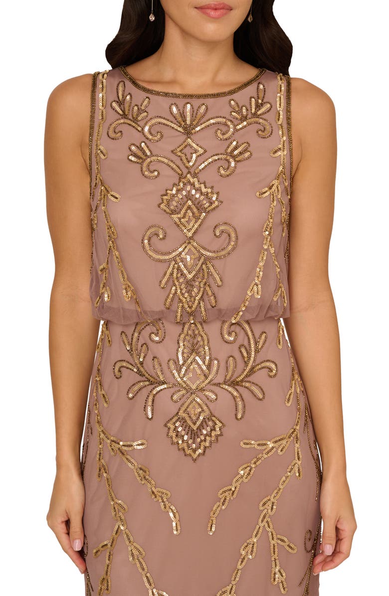 Adrianna Papell Beaded Blouson Evening Gown, Alternate, color, 