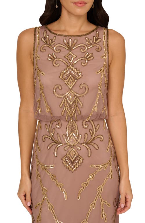 ADRIANNA PAPELL ADRIANNA PAPELL BEADED BLOUSON EVENING GOWN