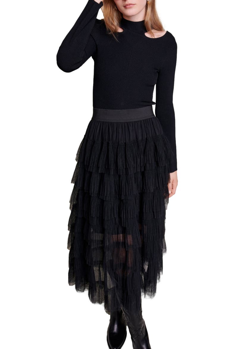 Tulle midi skirt, Alternate, color, BLACK