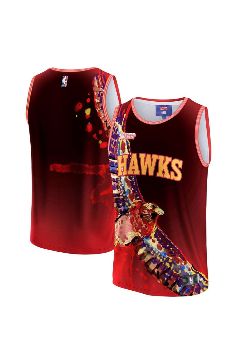 NBA X KIDSUPER Unisex NBA & KidSuper Studios by Fanatics Red Atlanta Hawks Hometown Jersey, Main, color, Red