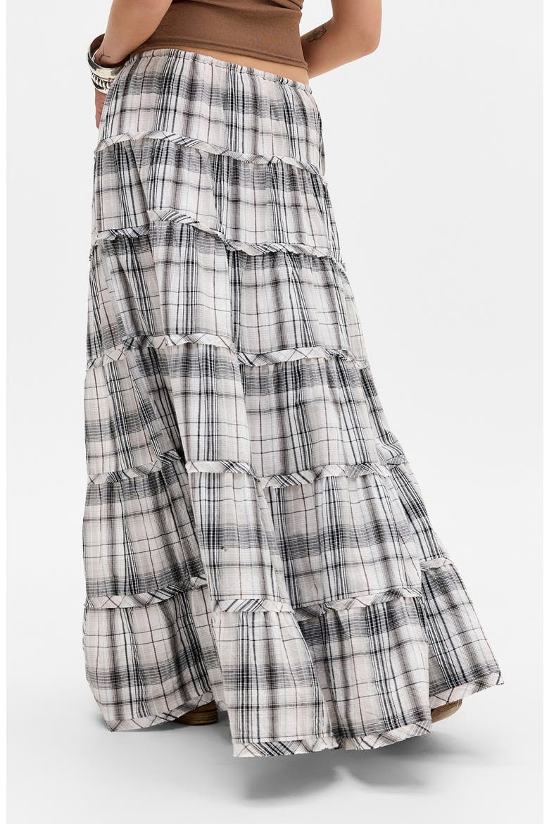 Nova Tiered Gauze Midi Skirt, Alternate, color, GREY CHECK