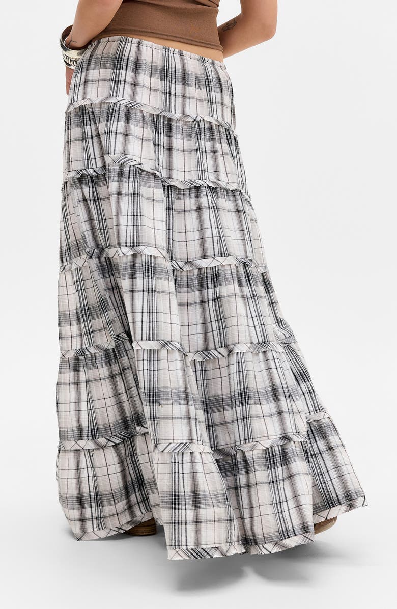 BDG Urban Outfitters Nova Tiered Gauze Midi Skirt, Alternate, color, Grey Check