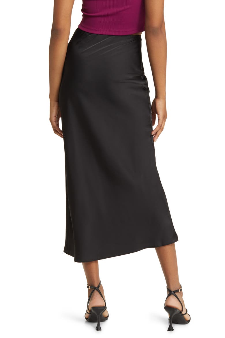 Bias Cut Satin Midi Skirt, Alternate, color, BLACK