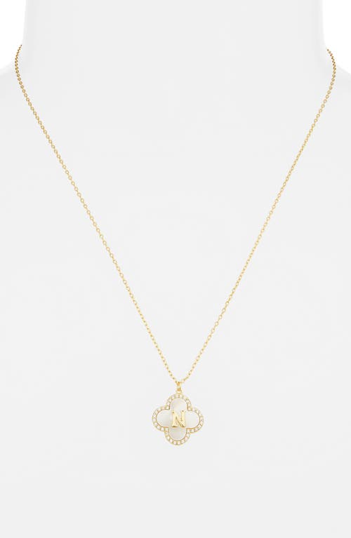 Argento Vivo Sterling Silver Clover Mother-of-pearl Initial Pendant Necklace In Gold
