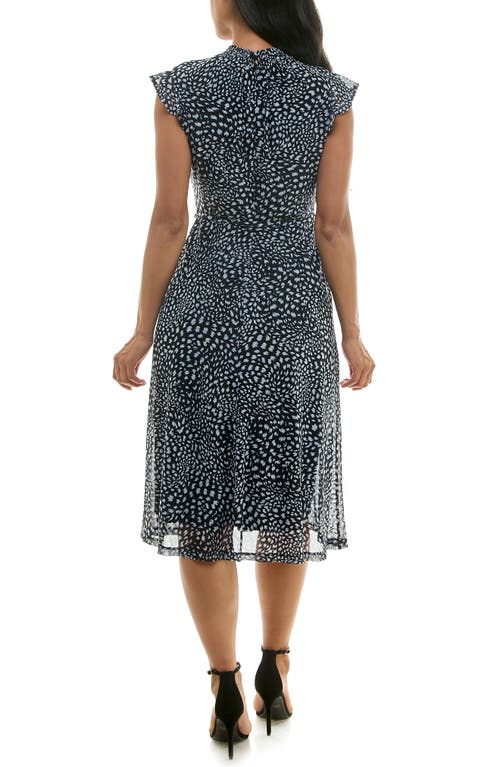NINA LEONARD NINA LEONARD MOCK NECK FLUTTER SLEEVE MIDI DRESS 