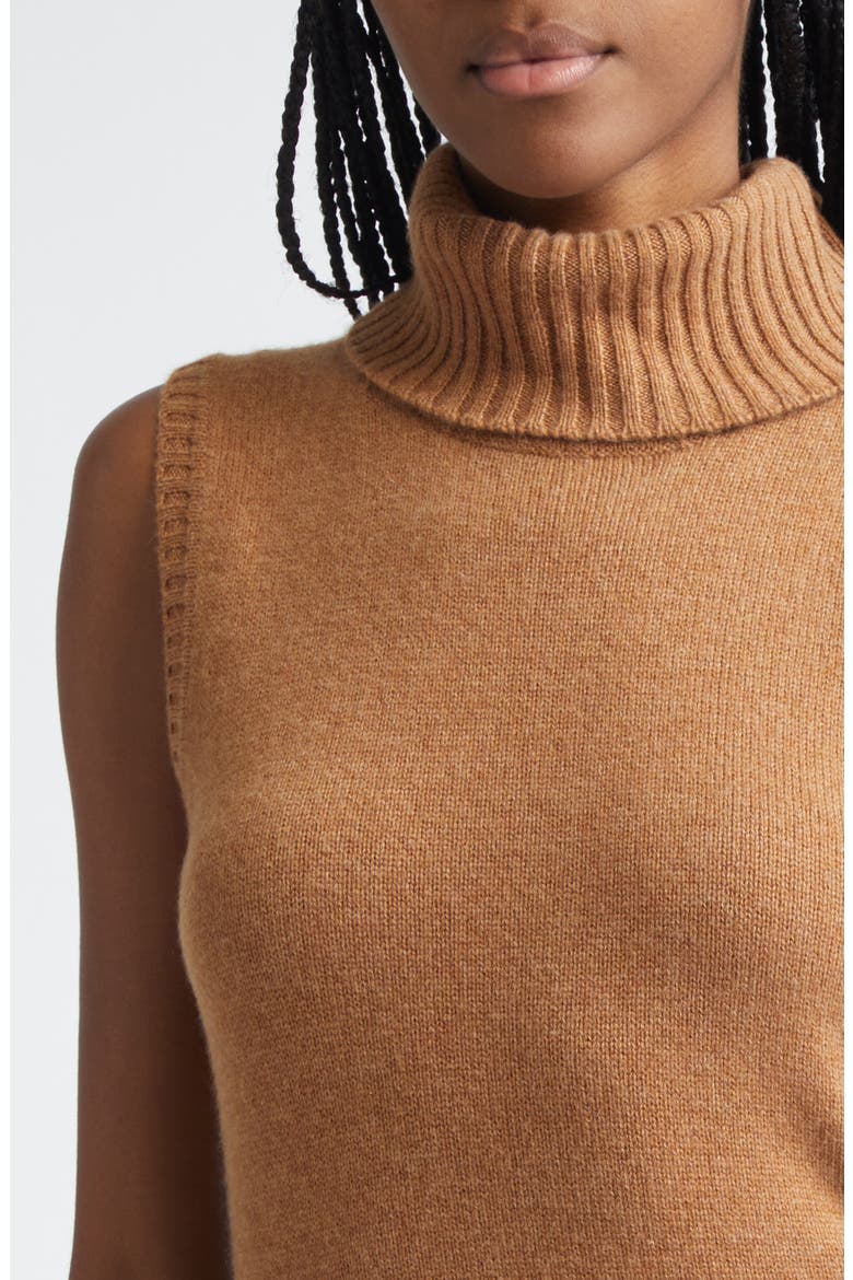 Mazzy Sleeveless Cashmere Turtleneck Sweater, Alternate, color, DARK ACORN MELANGE