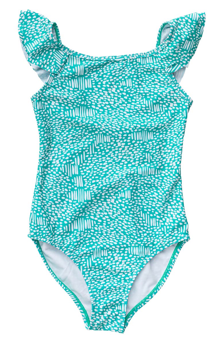 Snapper Rock Kids' Spearmint Spot Flutter One-Piece Swimsuit, Main, color, 