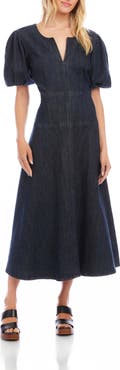 Karen Kane Denim Puff Sleeve A-Line Dress