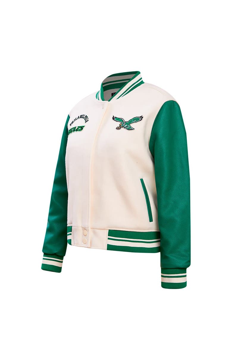 PRO STANDARD Women's Pro Standard  Cream Philadelphia Eagles Retro Classic Vintage Full-Zip Varsity Jacket, Alternate, color, 
