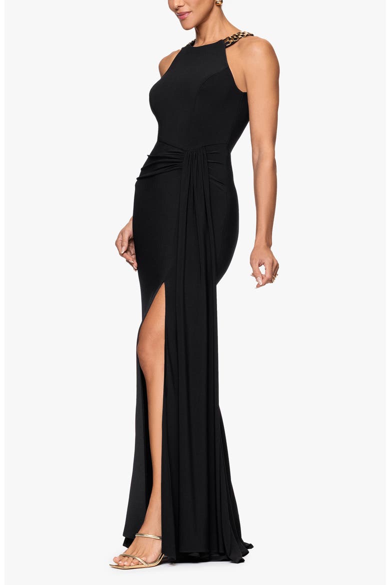 Chain Neck Detail Sheath Gown, Alternate, color, BLACK/ GOLD