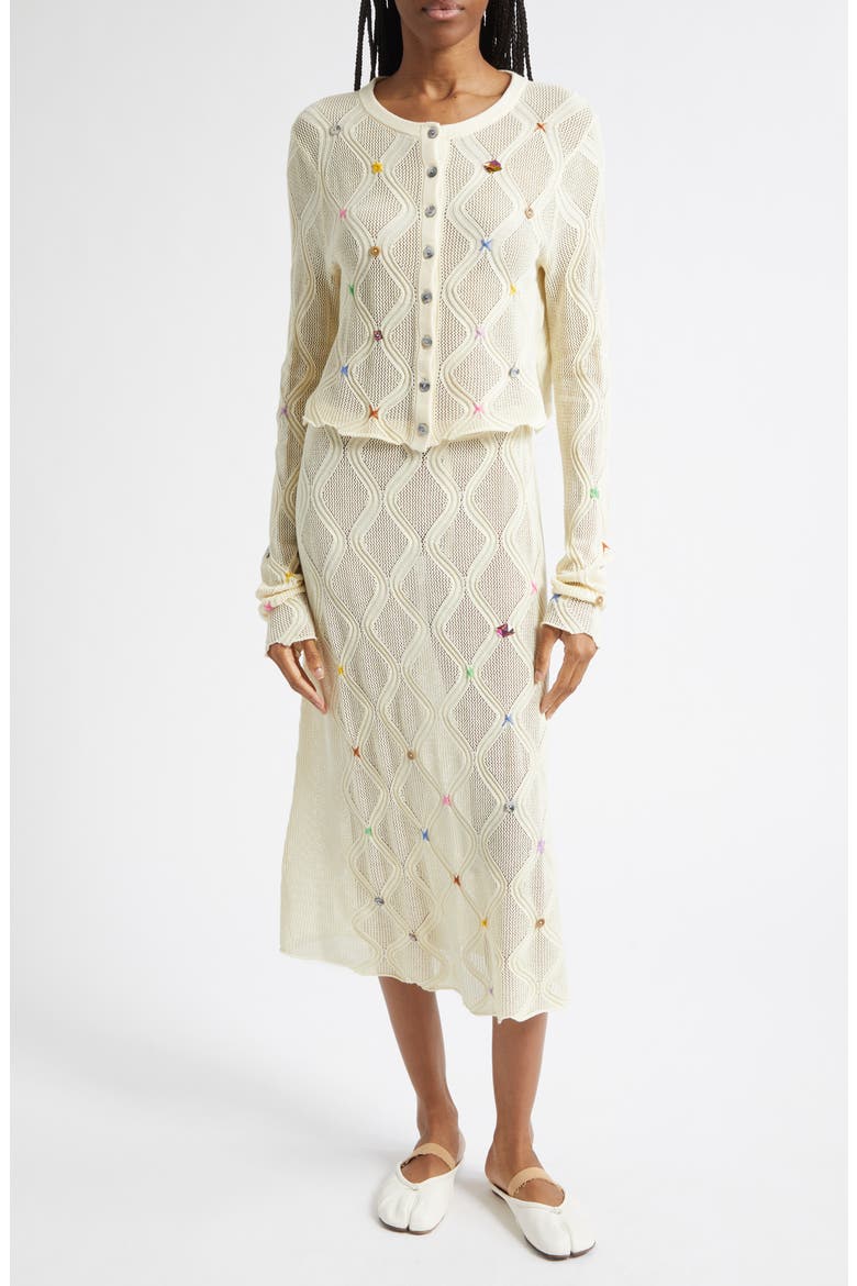 Cotton Lattice Stitch Cardigan, Alternate, color, IVORY