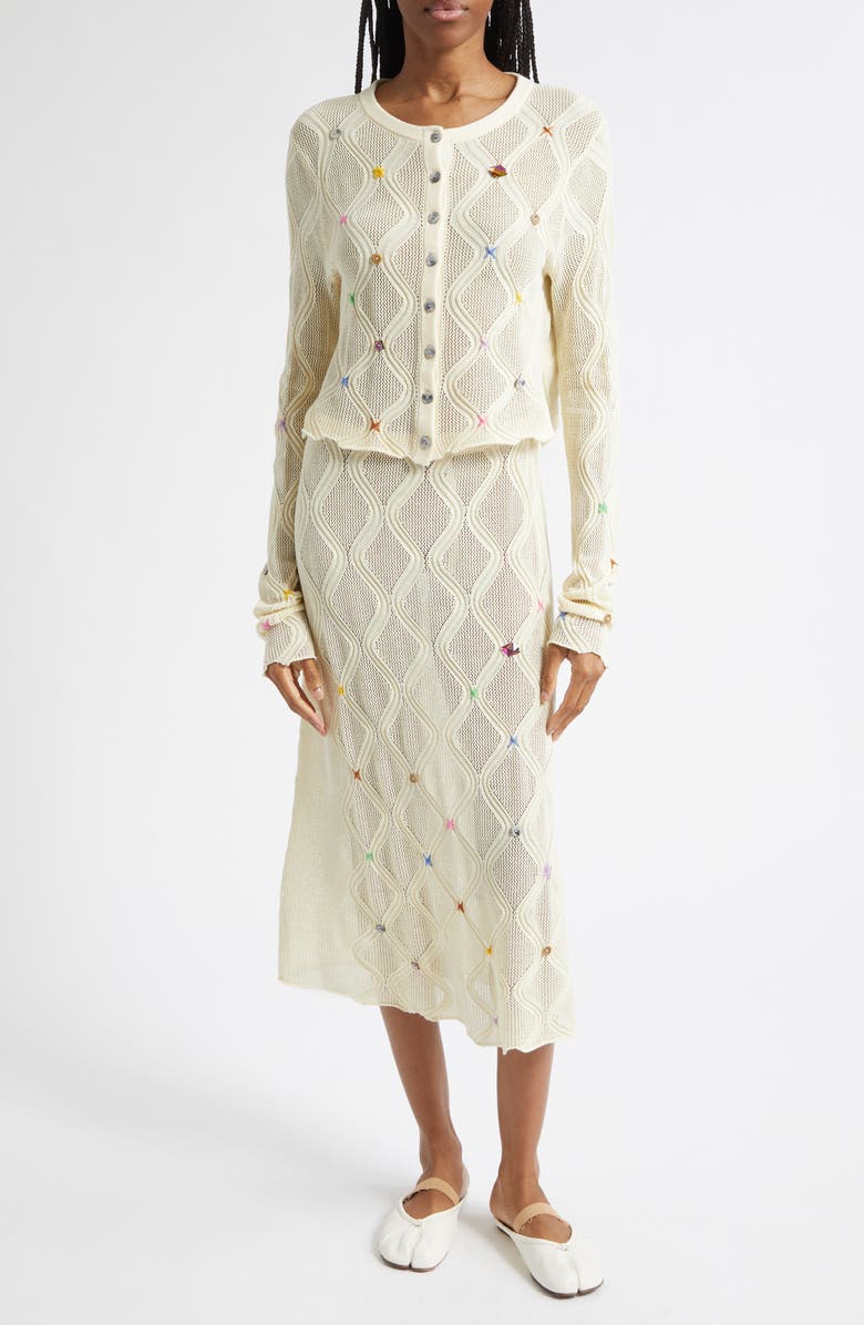 YanYan Cotton Lattice Stitch Cardigan, Alternate, color, Ivory