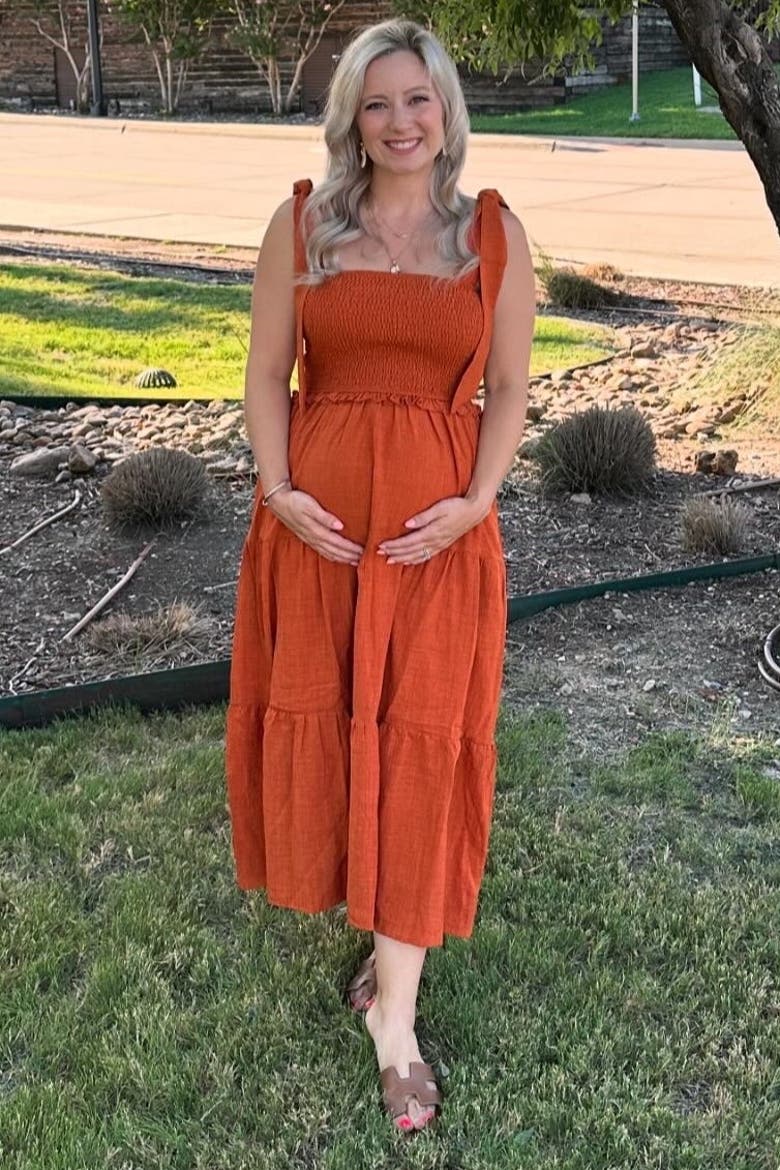 Bow Strap Tiered Midi Dress, Alternate, color, Rust