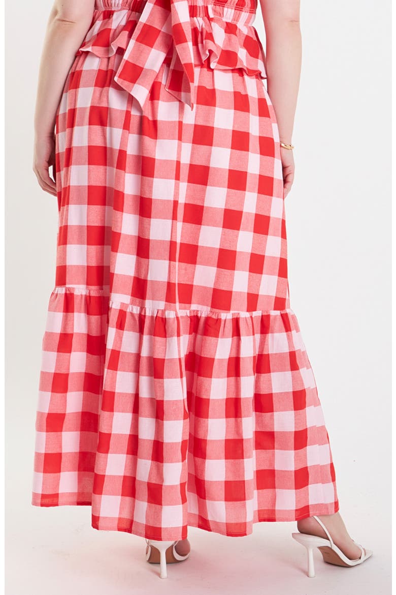 Gingham Midi Skirt, Alternate, color, PINK/ RED